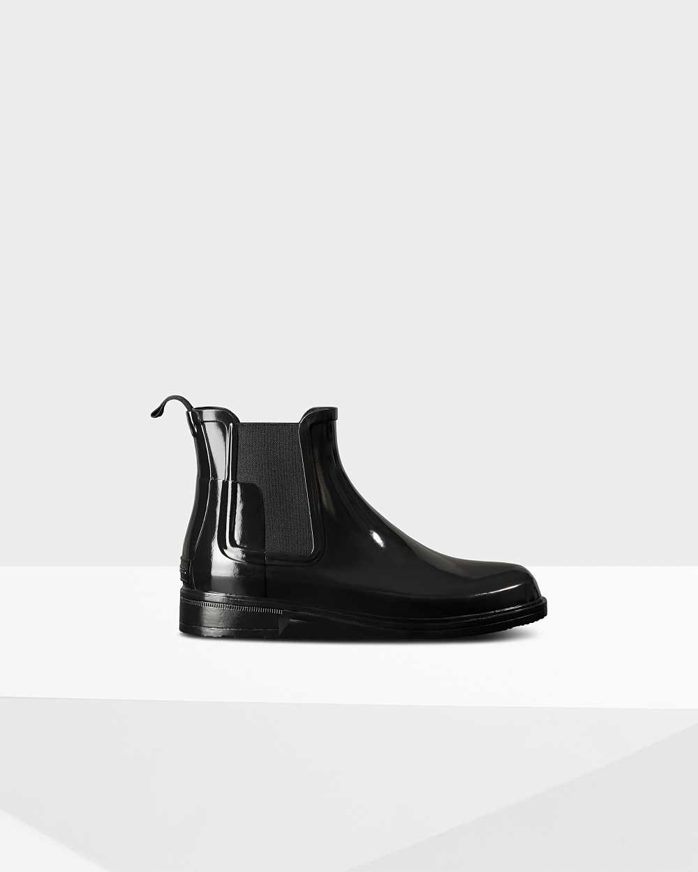 Hunter Men's Refined Slim Fit Gloss Chelsea Boots Black,DEMV71036